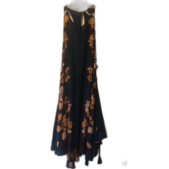 Free People Intimately Dress Teal Hawaiian Floral Boho Beachy Coastal Size M - Picture 1 of 11